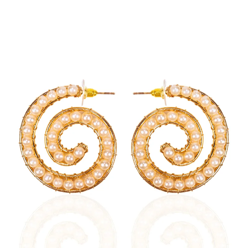 Earrings Cost Hints-Lora Pearl Spiral Hoops - Gold