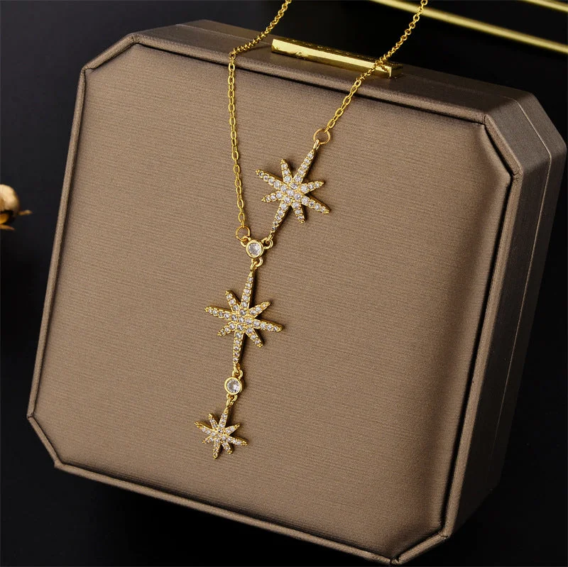 812 Three Eight Awn Star Titanium Steel Necklace Gold