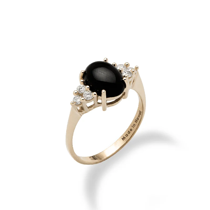 Rings For Petite Stones-Black Coral Ring in Gold with Diamonds