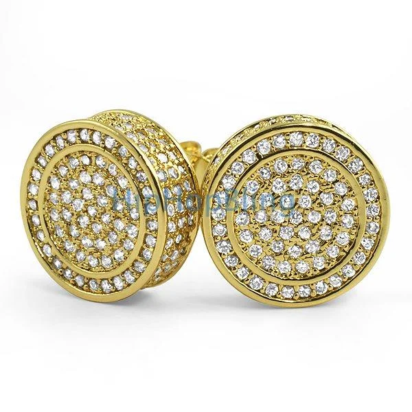 Earrings For Pure Wear-Custom 3D Circle XL Gold CZ Bling Bling Earrings