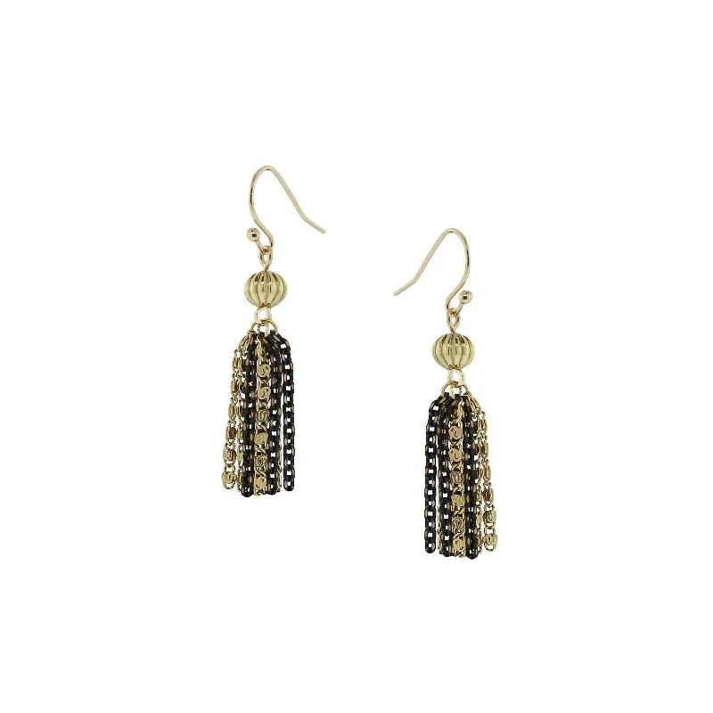 Earrings Tend Tips-1928 Jewelry Black And Gold Scroll Chain Tassel Earrings