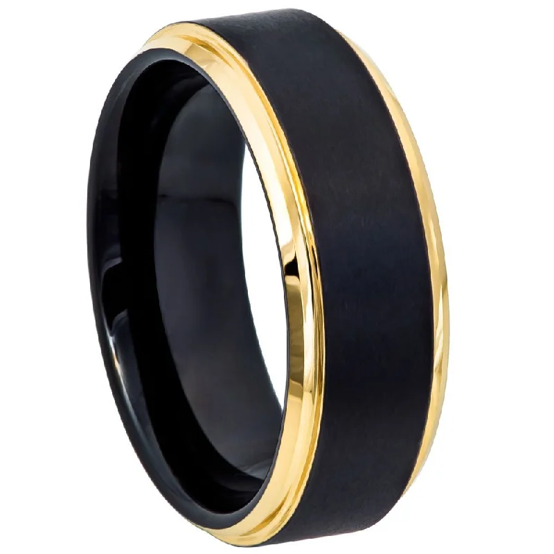 Warm Rings For Cheer-Tungsten Men's Wedding Band with Stepped Gold Edges