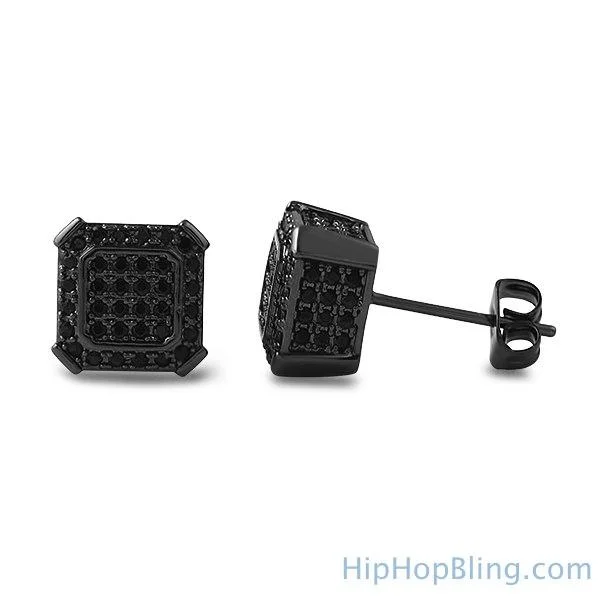 Best Breezy Earrings-Black Ballers CZ Micro Pave Hip Hop Earrings