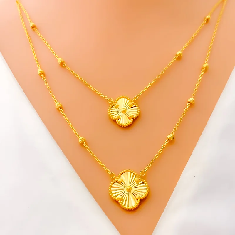 Necklaces For Sleek Trends-Magnificent Mod Two Chain 21k Gold Necklace Set