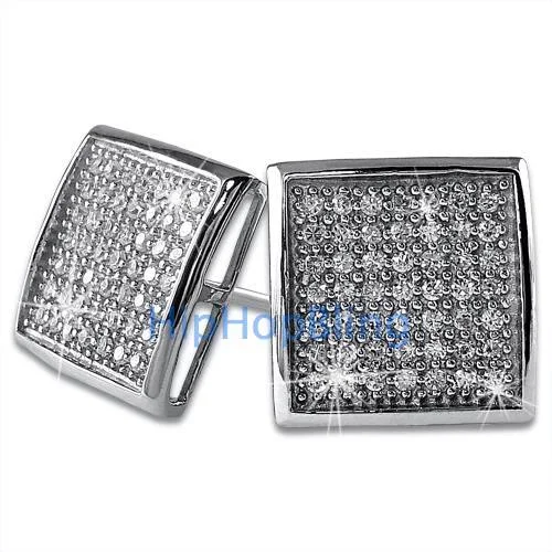 Earrings Gleam Types-XL Deep Dish Box CZ Iced Out Micro Pave Earrings .925 Silver