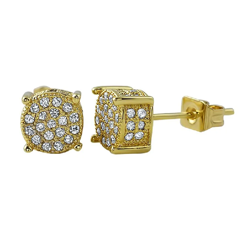 Earrings Life Rating-360 Round Gold CZ Micro Pave Bling Earrings