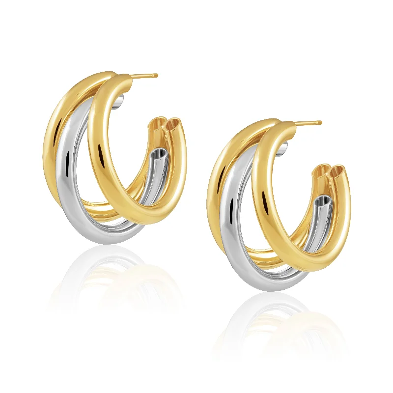 Earrings For Crisp Looks-Lexi Tri Hoop - Two Tone