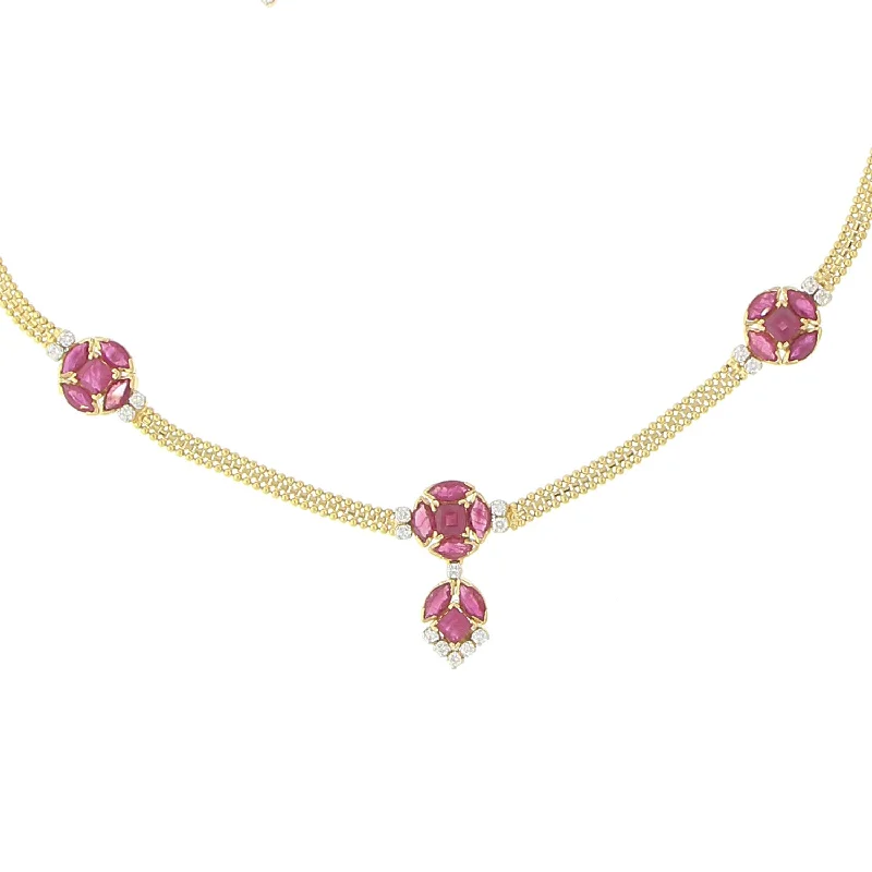 Necklaces Sale Offers-Diamond Necklace Set With Ruby Stones