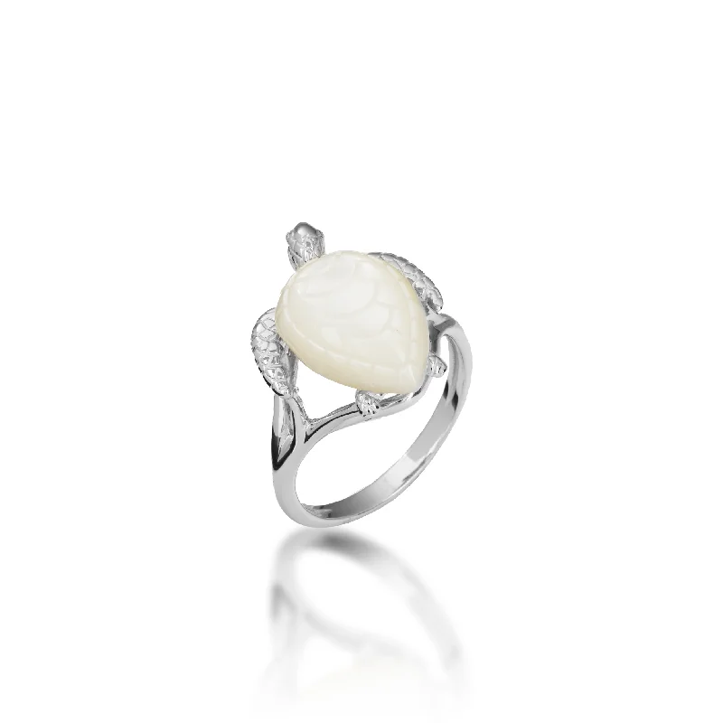 Silent Rings For Subtlety-Honu Mother of Pearl Ring in White Gold - 18mm