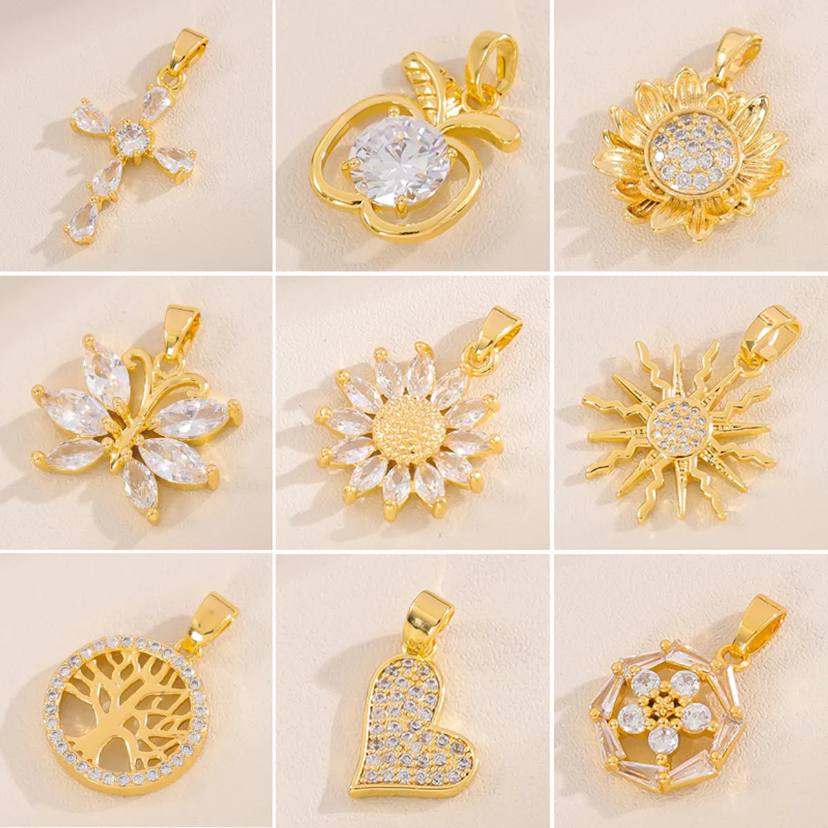 Necklaces For Strong Shine-Wholesale Cute Handmade Shiny Sunflower Leaves Heart Shape Brass Plating Inlay 18K Gold Plated Zircon