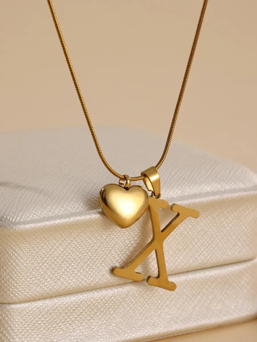 Necklaces For Small Frames-Stainless Steel Copper 18K Gold Plated IG Style Letter Heart Shape Pendant Necklace