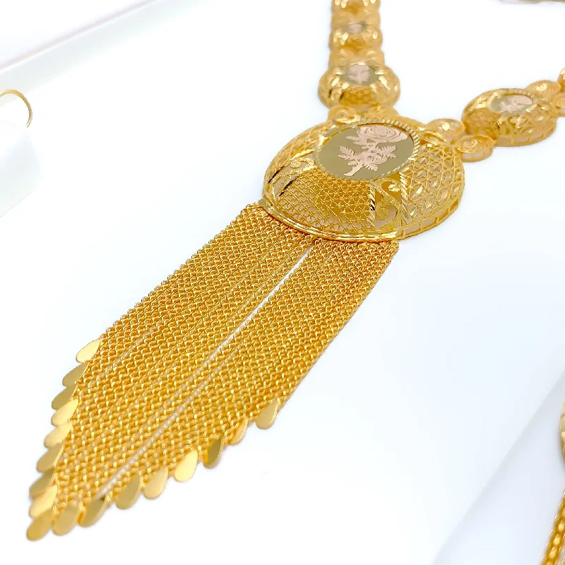 Best New Necklaces-Elongated Oval Mesh 5-Piece 21k Gold Necklace Set