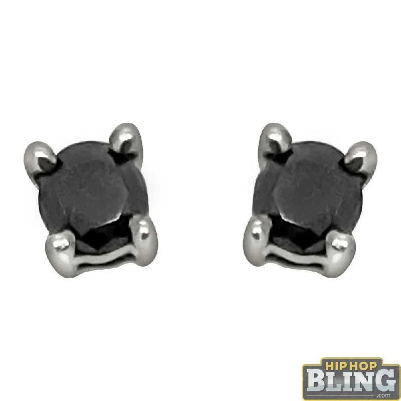 Bitty Earrings For Subtlety-.25 Carat Black Diamond Stud Earrings .925 Sterling Silver White