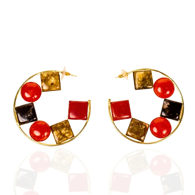 Earrings For Broad Chins-Raimi Gemstone Hoops - Autumn