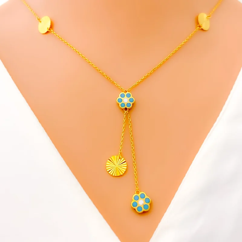 Necklaces For Tall Flair-Delicate Dangling Flower 21k Gold Necklace