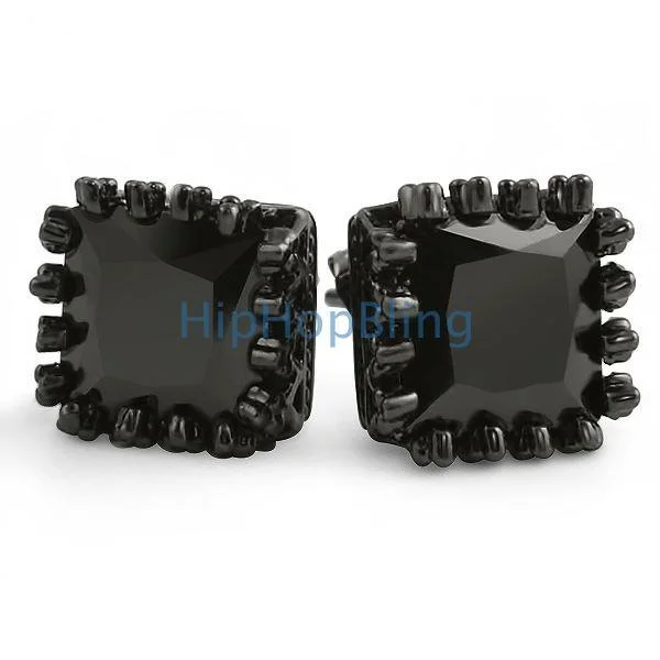 Best Snap Earrings-Black Crown Princess Cut CZ Earrings