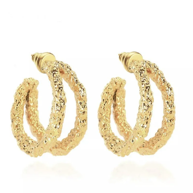 Earrings With Cascade Drops-Reign Hammered Hoops