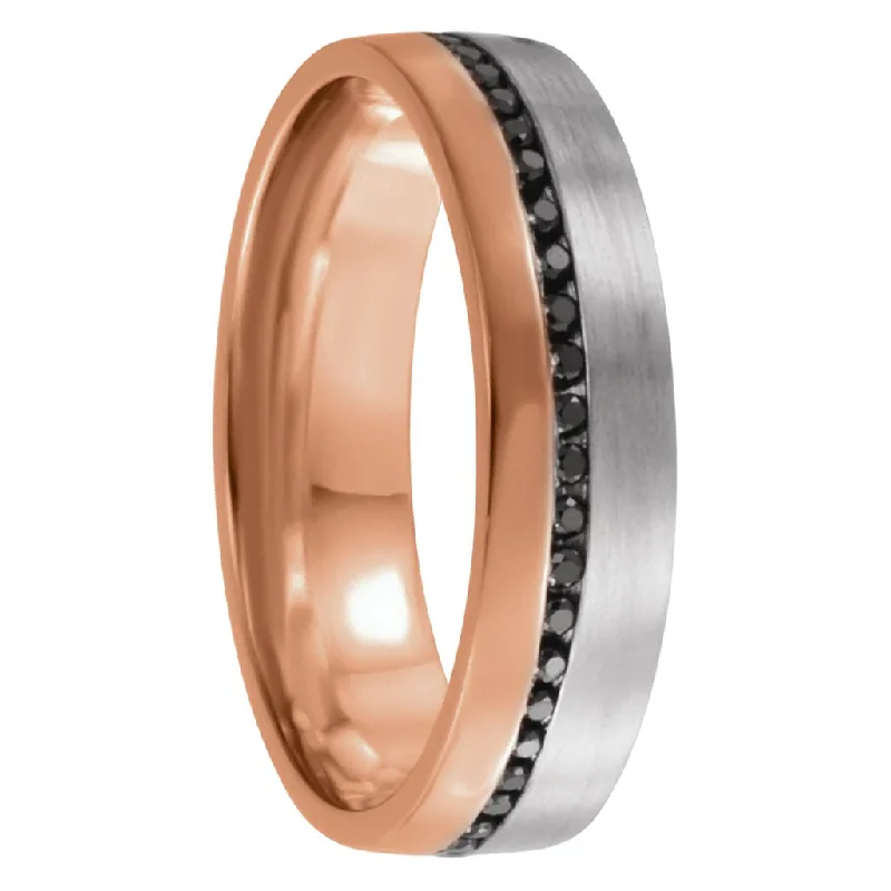 Rings For Standout Shine-14k Rose & White Gold Men's Wedding Band with Black Diamonds