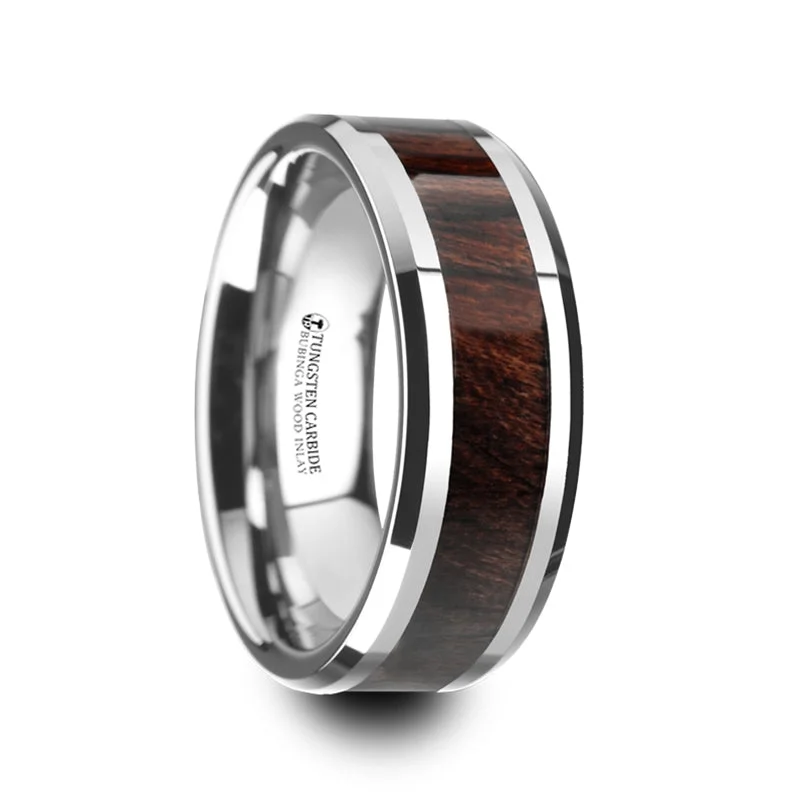 Rings For Relentless Use-Tungsten Wedding Band with Bubinga Wood Inlay