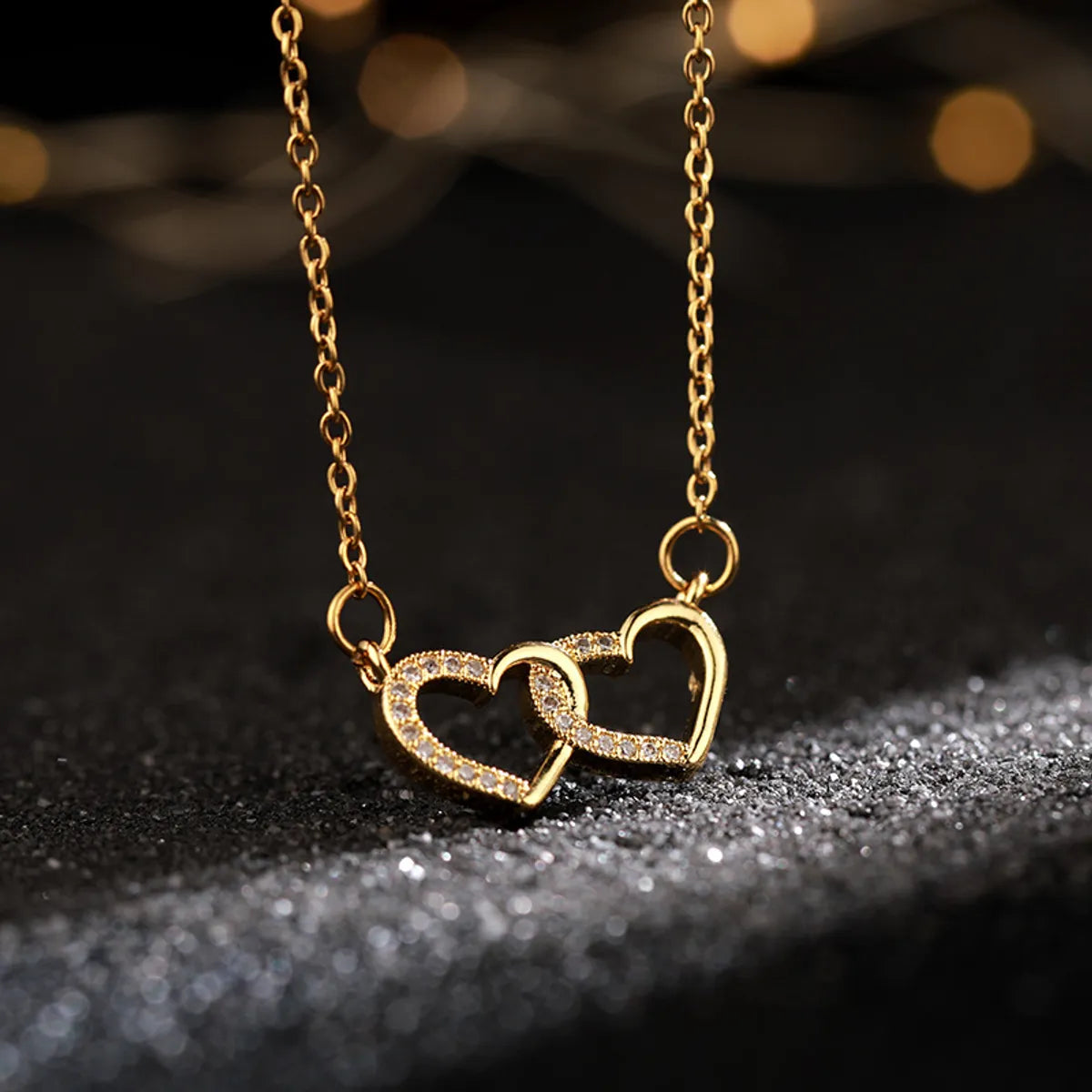 Necklaces Fix Tips-201 Stainless Steel Copper Gold Plated Plating Inlay Heart Shape Zircon Pendant Necklace