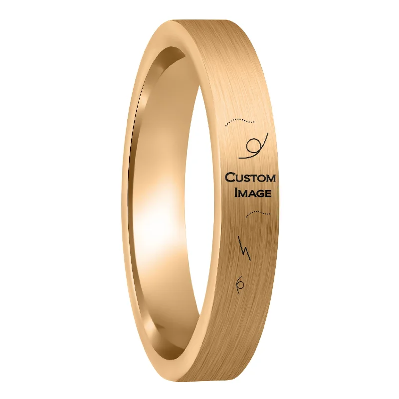 Rings With Amber Inlays-Custom Image Engraved Brushed Rose Gold Tungsten Women's Ring