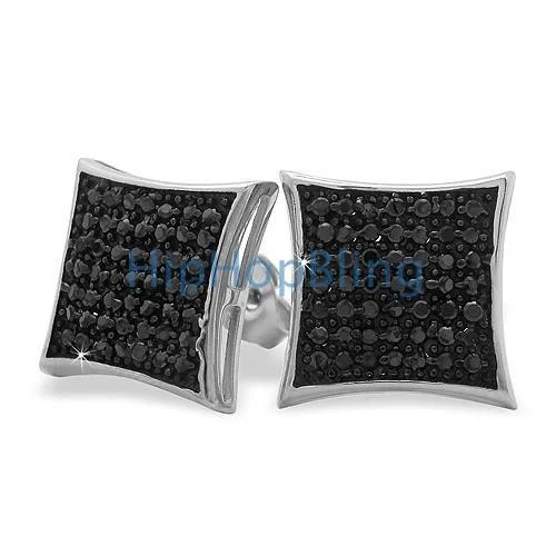 Earrings Deal Guide-XL Puffed Kite Black CZ Micro Pave Earrings .925 Silver