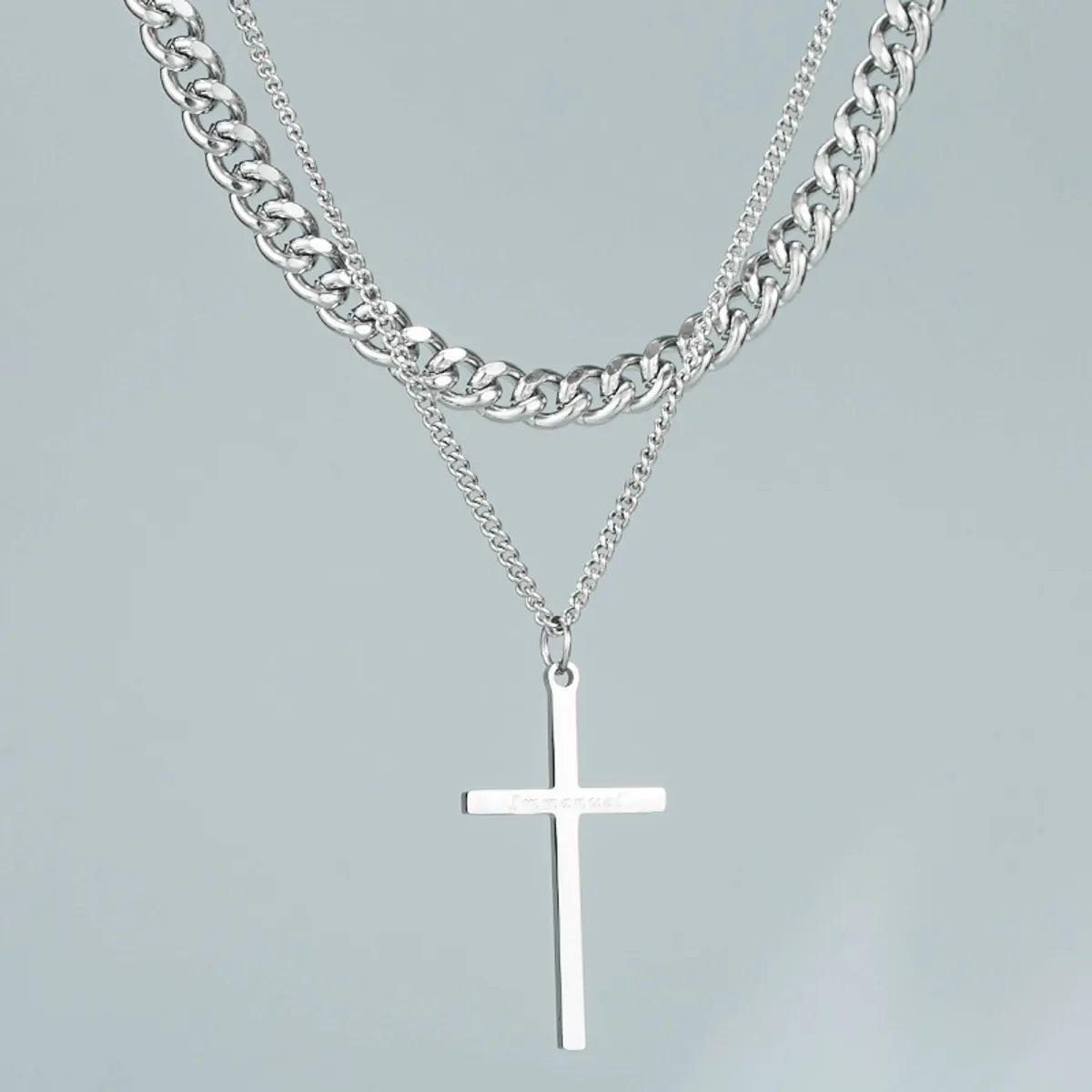 Necklaces For Loud Glow-Trendy Design Sense Internet Celebrity Same Style Personality Cross Double Layer Twin Necklace All-match Cold Sweater Chain Accessories