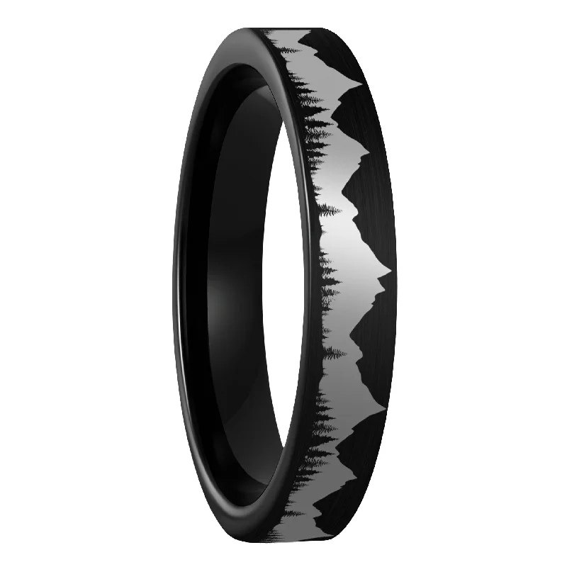 Rings Forging Tales-Treeline Mountains Brushed Black Tungsten Women's Wedding Band