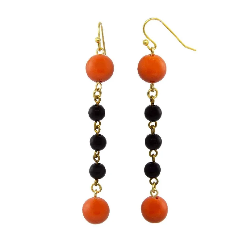 Earrings For Leisure Years-1928 Jewelry Black And Orange Beaded Linear Drop Wire Earrings