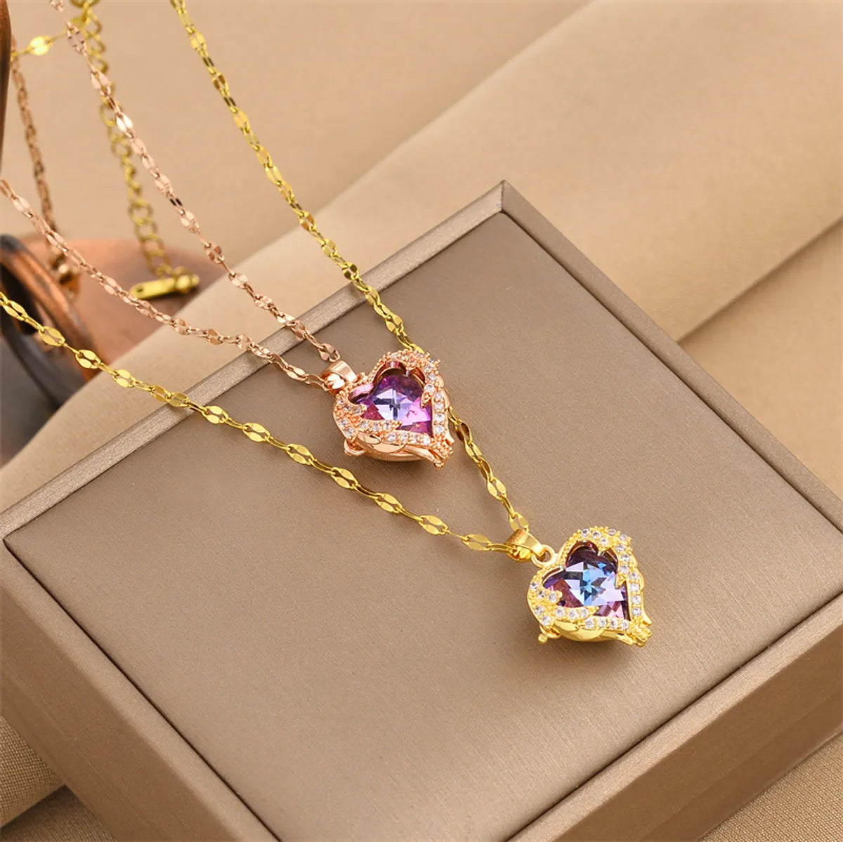 Necklaces Keep Guide-Fashion Heart Shape Titanium Steel Plating Inlay Rhinestones Pendant Necklace 1 Piece