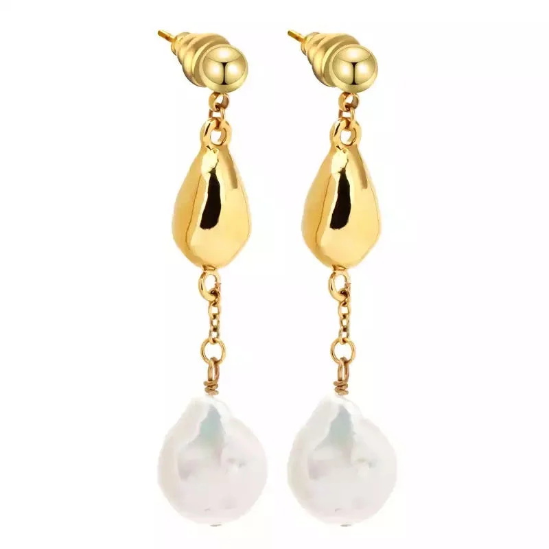 Earrings With Raw Finish-Layla Pearl Drop Earring