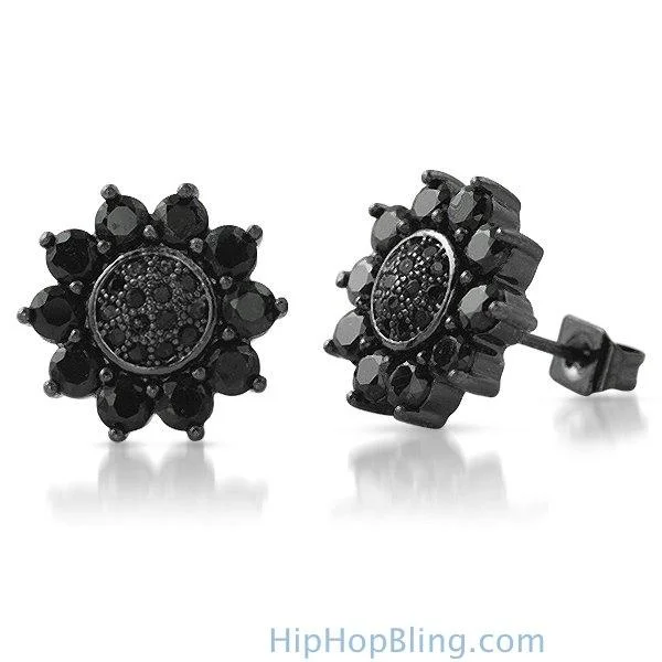 Earrings For Sand Flair-Sun Shine Black CZ Bling Bling Earrings