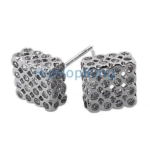 Most Hardy Earrings-3D Box LG CZ Bezel .925 Silver Bling Bling Earrings