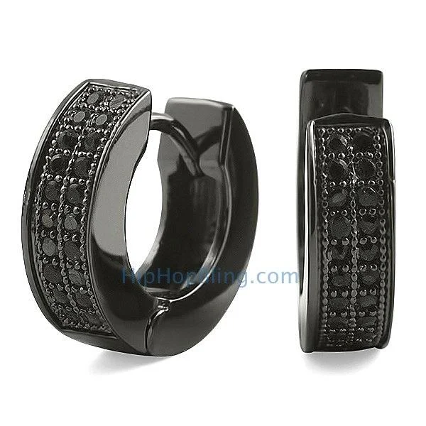 Eco Craft Earrings-2 Row Huggie Black CZ Micro Pave Hoop Earrings