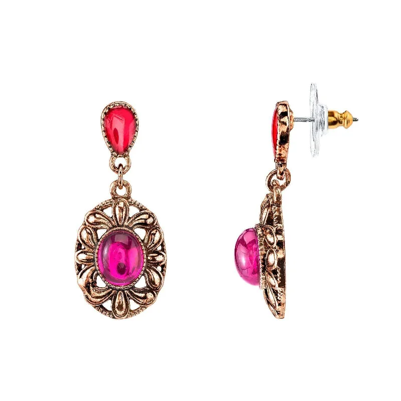 Earrings For Soft Skin-1928 Jewelry Fuchsia Oval Drop Earrings