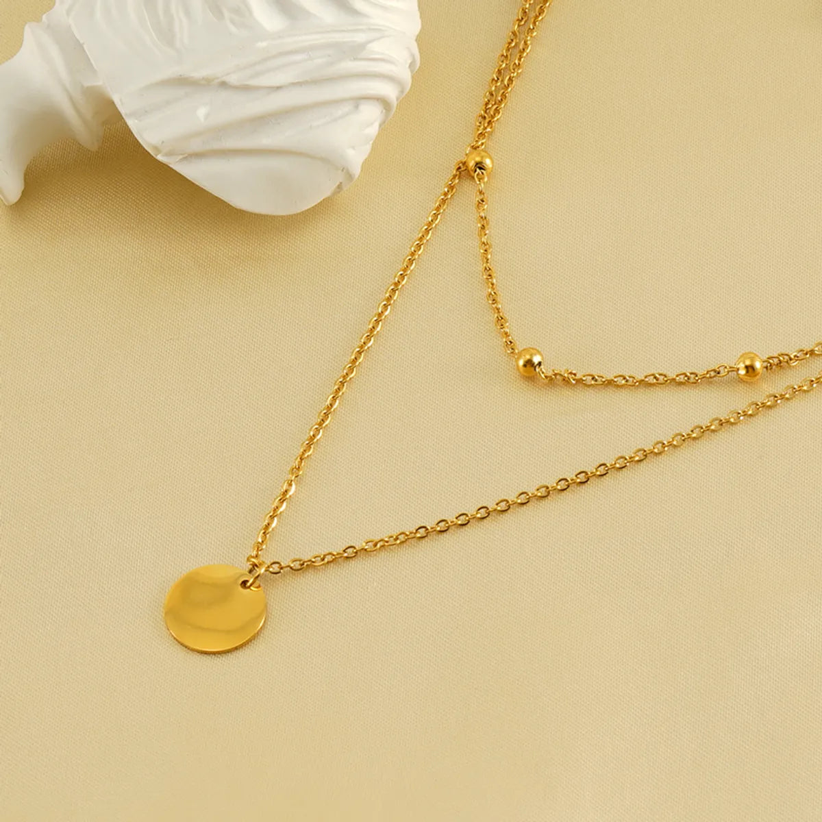 Best Rich Necklaces-Casual Simple Style Round Solid Color Stainless Steel Layered Plating 18k Gold Plated Layered Necklaces