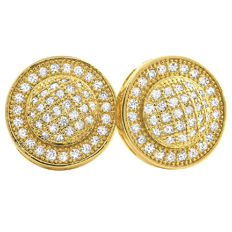 Earrings For Mild Seasons-Gold Domed Circle M CZ Micro Pave Bling Bling Earrings