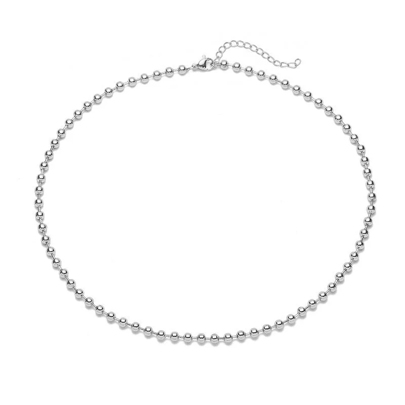 White Gold Color 4mm round Beads Necklace