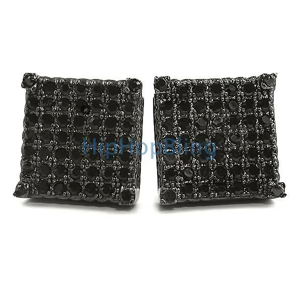 Earrings Beam Tips-Custom Micro Pave Earrings Black CZ Cube