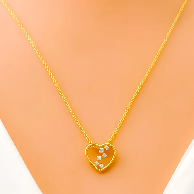 Necklaces Pair Ideas-Iconic Contour Heart Shaped Diamond + 18k Gold Necklace Set