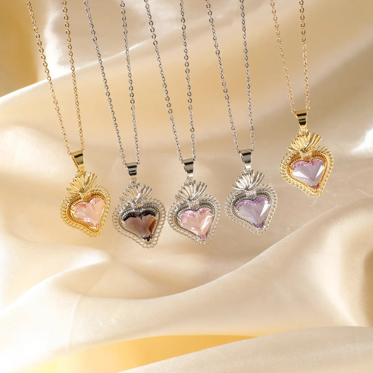 Necklaces With Opal Shine-304 Stainless Steel Copper K Gold Plated Rhodium Plated Three-Dimensional Inlay Heart Shape Strawberry Glass Pendant Necklace