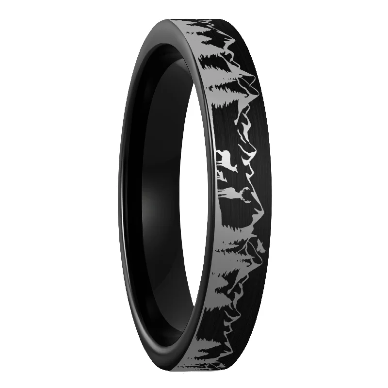 Rings Gauge Ratings-Deer Mountain Range Brushed Black Tungsten Women's Wedding Band