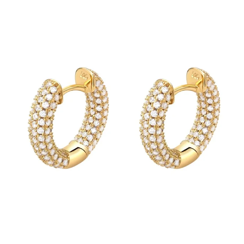 Earrings For Tea Time-3D Full Micro Pave CZ Iced Out Huggie Hoop Earrings .925 Silver