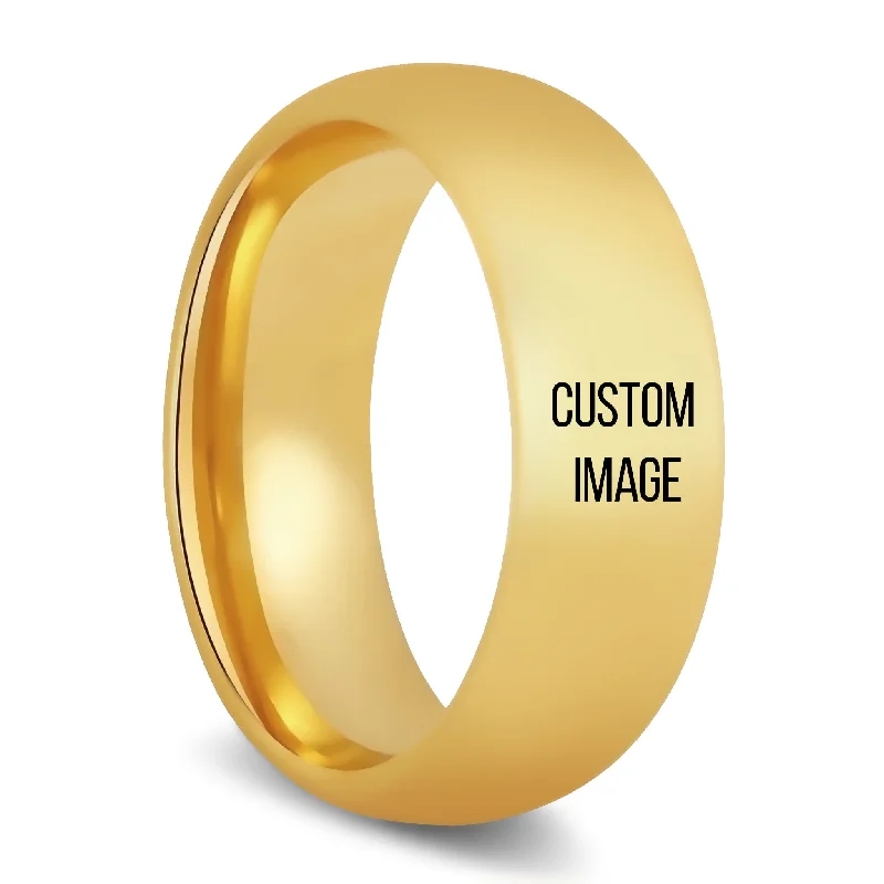 Rings For Unexpected Presents-Custom Image Engraved Gold Tungsten Ring