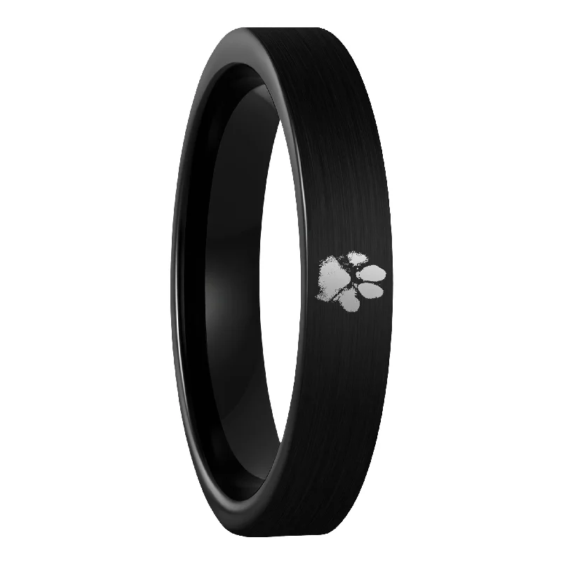 Rings For Gentle Spark-Custom Paw Print Brushed Black Tungsten Women's Ring