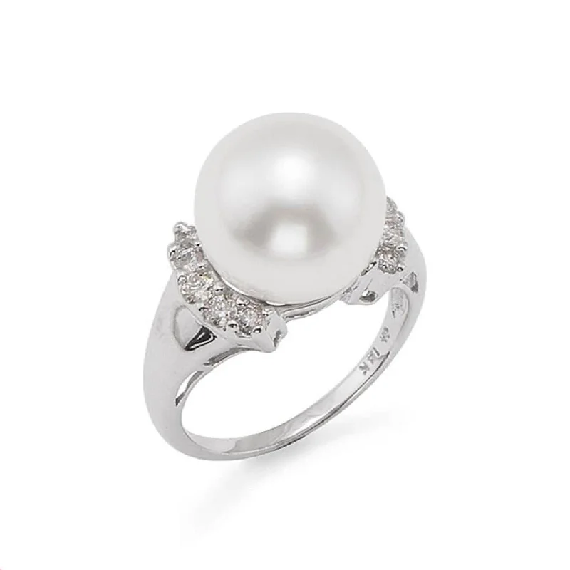 Rugged Rings For Grit-South Sea White Pearl Ring in White Gold with Diamonds - 12-13mm