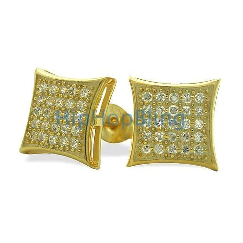 Earrings Beam Guide-Medium Puffed Kite Gold Vermeil CZ Micro Pave Earrings