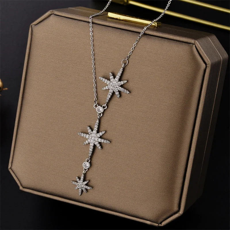 812 Three Eight Awn Star Titanium Steel Necklace Silver