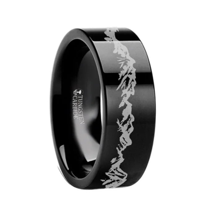 Rings For Eclectic Taste-Mountain Range Black Tungsten Men's Wedding Band