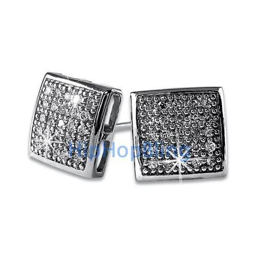 Earrings With Sharp Edges-Puffed Box Medium CZ Micro Pave Earrings .925 Silver